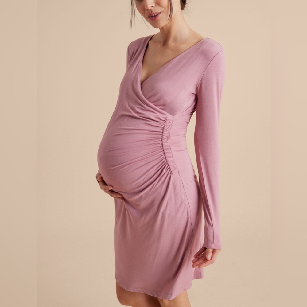 NWT A Pea in the Pod Maternity Long Sleeve Wrapped Side Rouched Dress